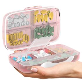 Pink Pill Organizer Airtight Pill Box Large Pill Dispenser Home Travel Supplement Holder Portable Vitamin Sorter Jumbo Size 8 Compartment Airtight Vit