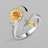 Adjustable Sunflower Rotating Ring With Zicron Simple Versatile Popular Anxiety Relief Ring