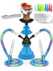 Royal Blue Hookah Set 2 Hose Hookah LilOne 12 inch Blue Mini Hookah Set with 50x Foil Hookah Bowl 10x Tips 2x Mouthpiece 2x Hookah Hose with Tongs