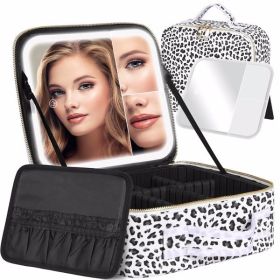 Travel Makeup Bag With Light Up Mirror, With 2X3X Magnifying Mirror And Adjustable Partitions, Portable Makeup Storage Box With 3 Color Lights For Cos (Color: as picture)